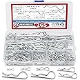 AIMUNOK 265pcs R Shaped Spring Cotter Pins Fastener Assortment Kit, 7 Sizes, Metal Heavy Duty Zinc Plated Steel Hair Pin Set, Fastener Set for Automotive Marine Tractors Mower Carts