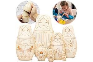 AEVVV Paint Your Own Matryoshka Doll Set 7 pcs - Blank Nesting Dolls for Coloring - Unpainted Russian Nesting Dolls - Unfinished Wood Crafts DIY Projects