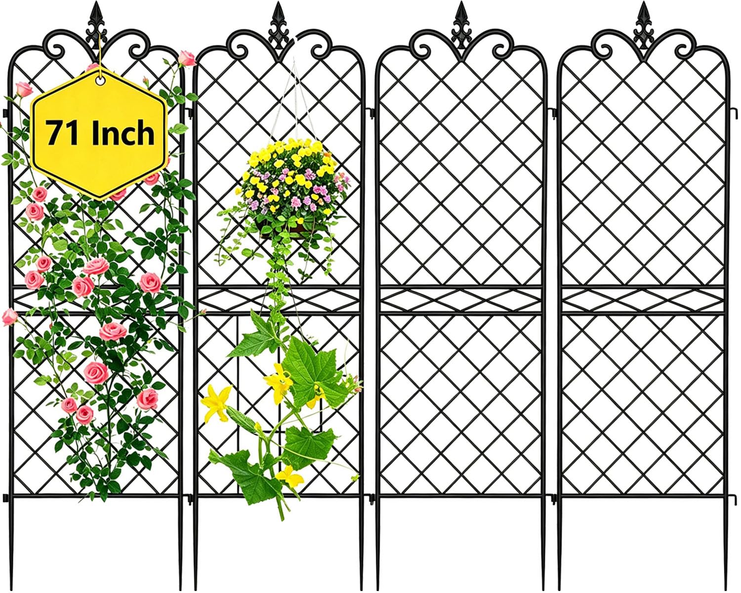Amagabeli Garden Home 4 Pack Trellis for Climbing Plants Outdoor 71”x20” Heavy Duty Rustproof Wall Metal Decoration Large Trellis for Potted Plants Support Trellis for Roses Vegetable Black Image