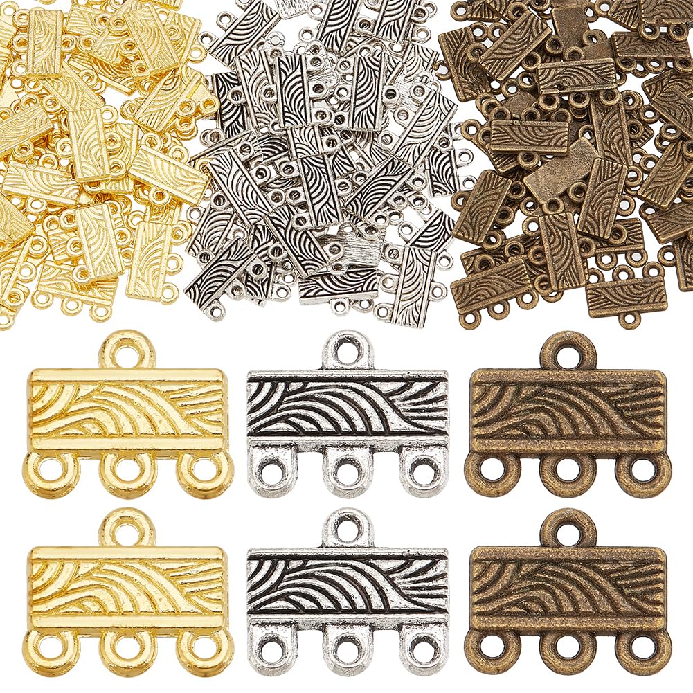 PH PandaHall 150pcs Layered Necklace Clasp 3-Layer Clasp 3 Colors Chandelier Components Links Tibetan Alloy Multi Strand Bracelet Necklace Layer Clasp for Multilayer Necklace Dangle Earring Making