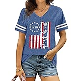 American Flag Shirts Women Patriotic Shirt 4th of July Tee Tops V-Neck Short Sleeve Summer T-Shirt