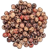 HOUSWEETY 200pcs 10mm Natural Painted Wood Spacer Beads Round Loose Wooden Bead for Jewelry Making Craft Hair DIY Macrame Rosary Bracelet Necklace