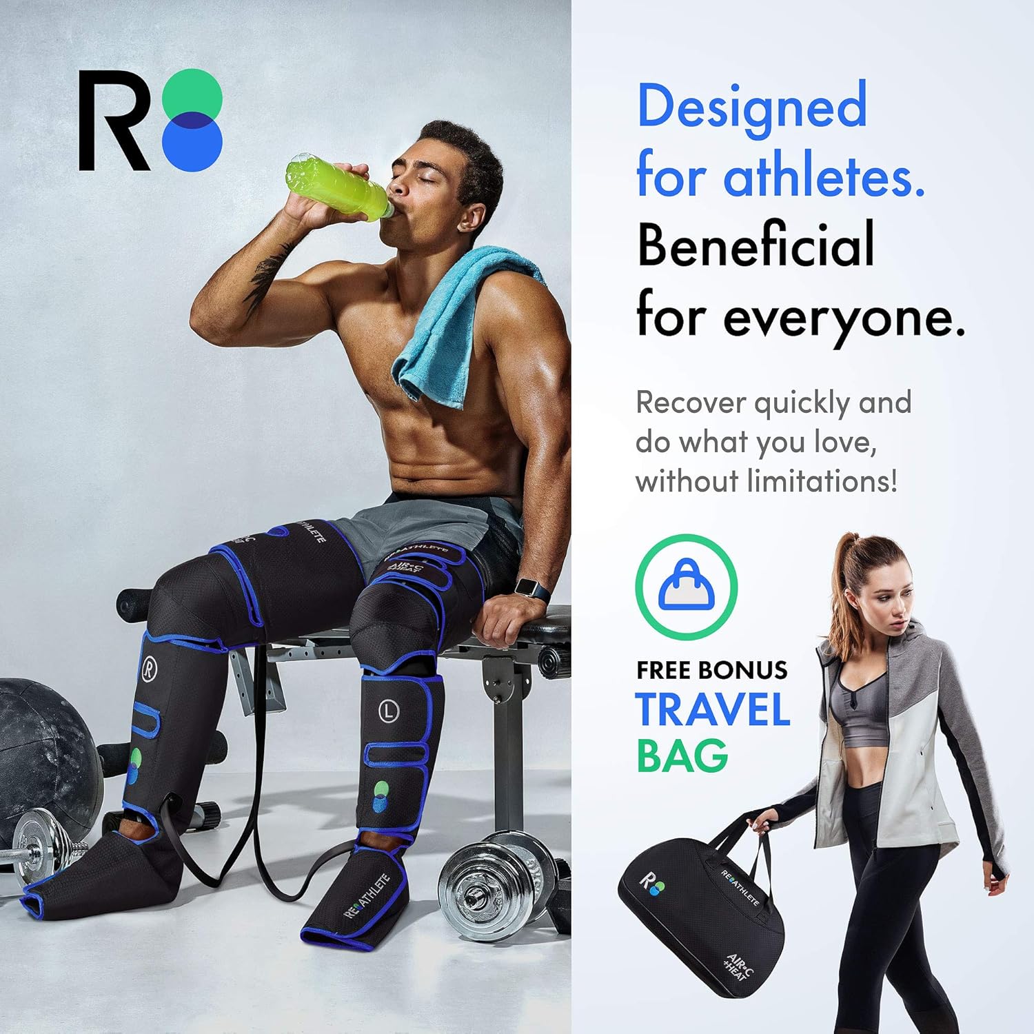 Reathlete Leg Massager, Air Compression for Circulation Calf Feet Thigh Massage, Muscle Pain Relief, Sequential Boots Device with Handheld Controller with Knee Heat Function: Health & Personal Care