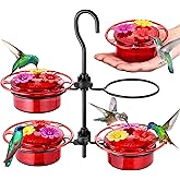 iBorn Small Hummingbird Feeder Hummingbird Feeders for Outdoors Hanging 4PCS 3OZ Mini Humming Bird Feeder with 3 Bee Guard Feeding Ports Silicone Flower Red