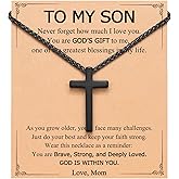 Eryuor Faith, Love & Strength - Stainless Steel Cross Necklace for Son Grandson Teen Boys Christian Christmas Birthday Gifts