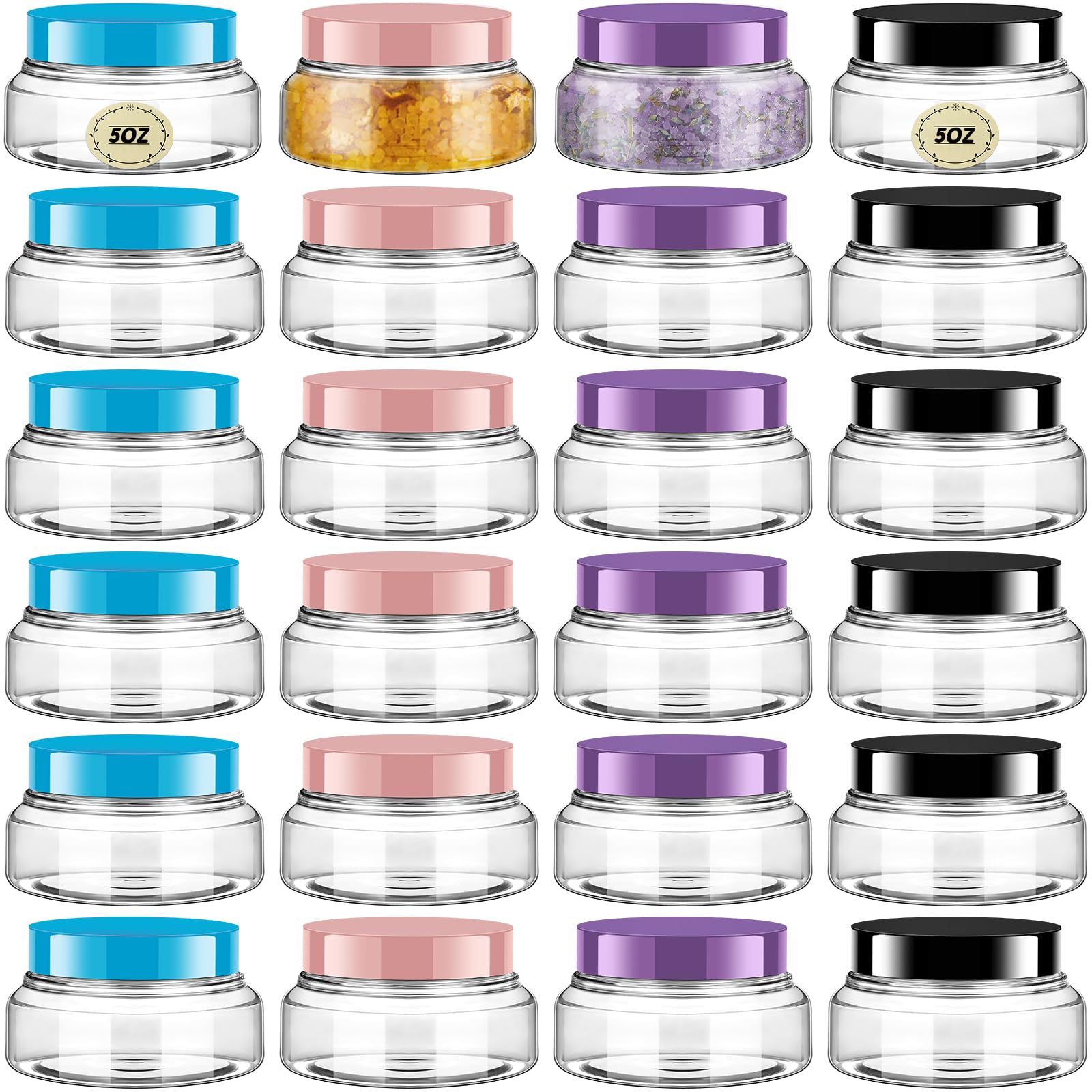 Tessco 24 Pack Plastic Jars with Lids Labels Empty Clear Plastic Jars ...