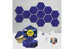 Dexmoko Self-Adhesive Acoustic Panels [390 lbs/yd³ Ultra-High Density], 2nd Generation Sound Absorbing Panel, Professional Level Sound Panel, Polyester Soundproof Foam [Size L, Navy Blue]