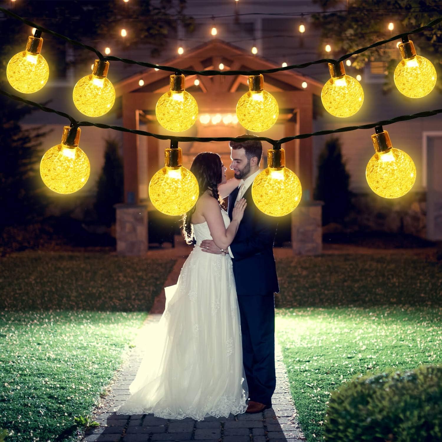 Solar String Lights Garden,Waterproof 50 LED Crystal Ball LED Fairy Lights,8 Modes Outdoor Solar Powered Decorative Lighting for Tree Patio