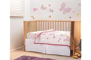 Bedward 100 Percent Cotton (Excluding Quilt Filling) 3 Piece Baby, Toddler Crib Bedding Set ; Includes Fitted Sheet, Bed Skirt and Comforter Quilt for Nursery (Floral/Butterfly) 100C20213