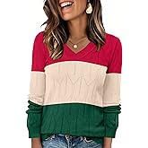 AKEWEI Fall Sweaters for Women 2026 V Neck Long Sleeve Pullover Crochet Dressy Casual Tops