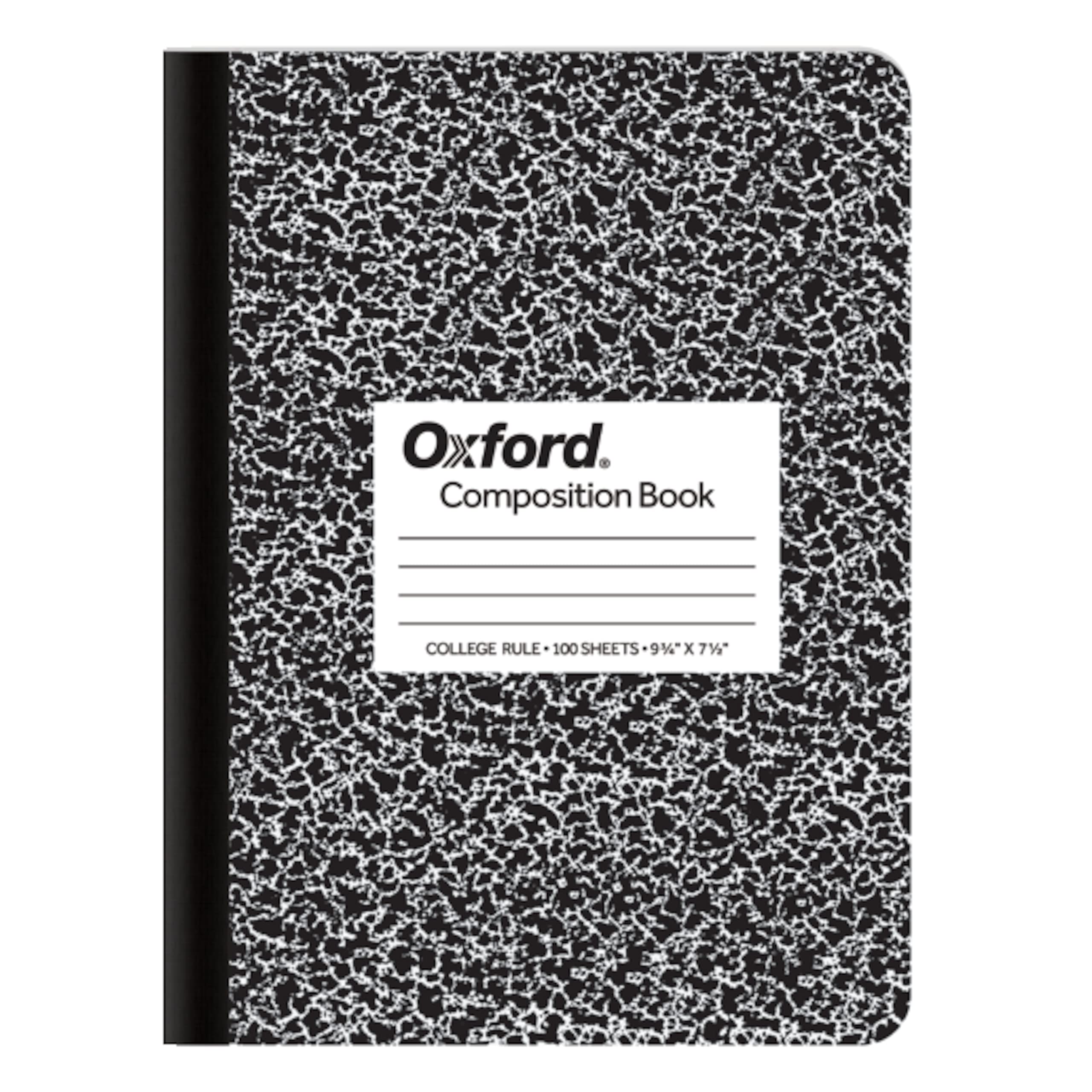 Photo 1 of Oxford Composition Notebook, College Ruled Paper, 9-3/4" x 7-1/2", Black Marble Covers, 100 Sheets, 1 Book (63796)