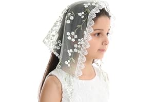 Mantveil Girl's First Communion Veil: White Lace Mantilla Head Coverings Latin Mass Church Veil for Catholic Baptism