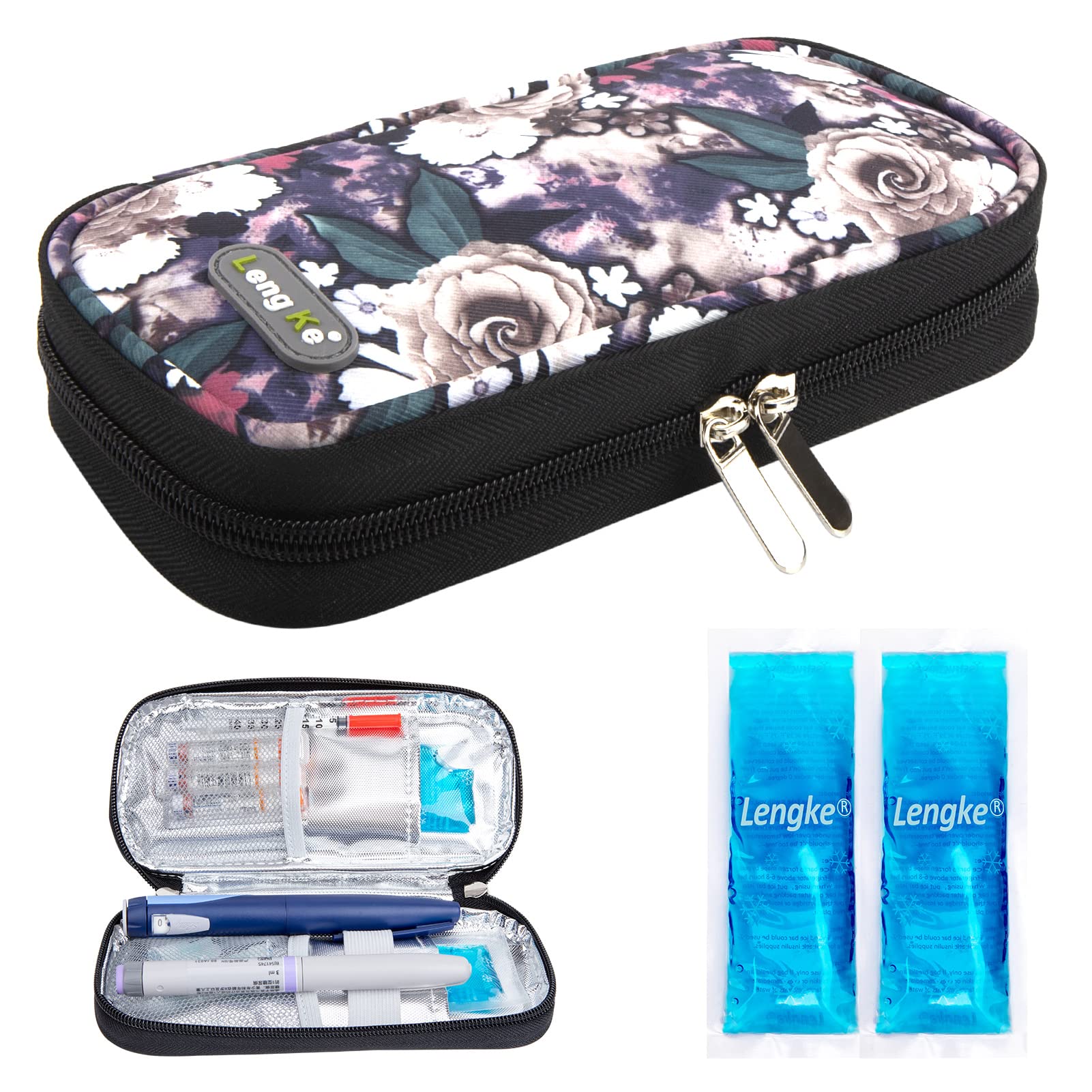 YOUSHARES Insulin Cooler case, Diabetic Travel Case, Portable Insulin Cooling Bag for Insulin Pen and Insulin Medicine (Grey Rose)