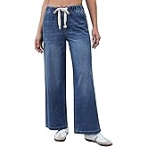luvamia Wide Leg Jeans Woman High Waisted Trendy Pull On Elastic Waist Drawstring Stretchy Denim Jean Pants with Pockets