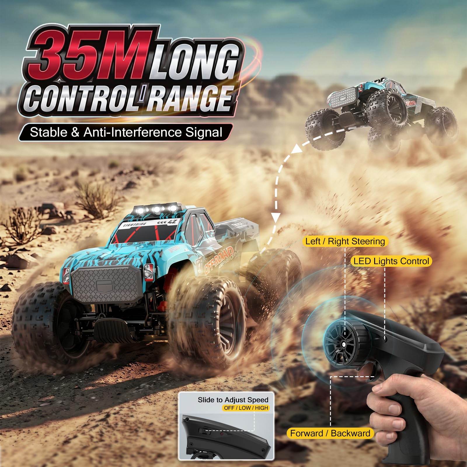 YESHIN Amphibienfahrzeug Ferngesteuertes Auto 1:14, 4WD RC Auto Geländewagen mit Licht & 2 Akkus, 2,4GHz Monstertruck Geschenk für Kinder Erwachsene Spielzeugauto für Sand, Wasser & Gelände 7