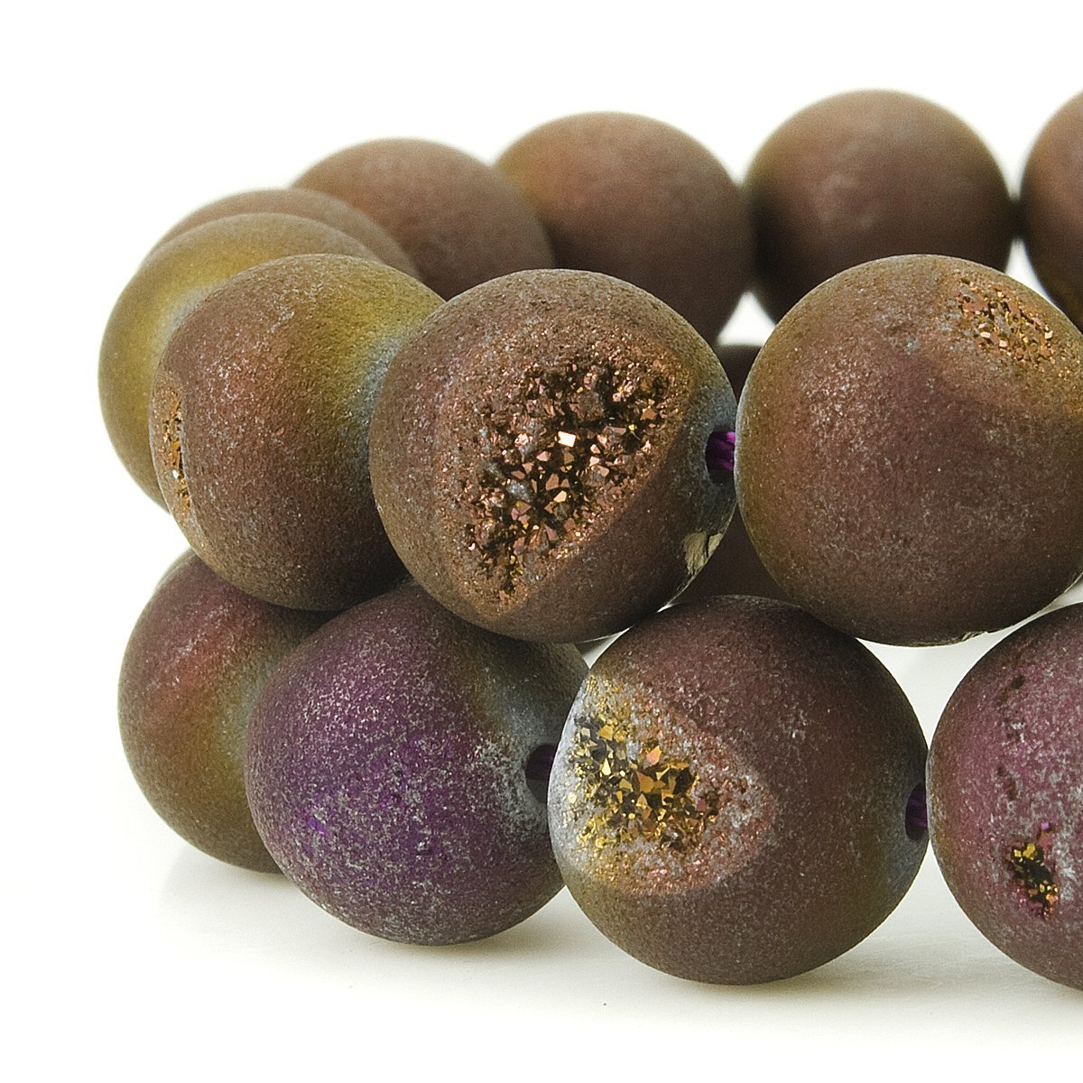 RUBYCA Round Dyed Electroplated Druzy Agate Quartz Crystal Gemstone Beads (1 Strand, purple, 6mm)