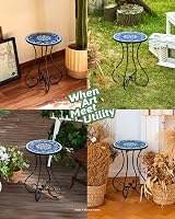 VONLUCE Round Side Table 53cm Tall Mosaic Tile Top Blue Indoor Outdoor view 3