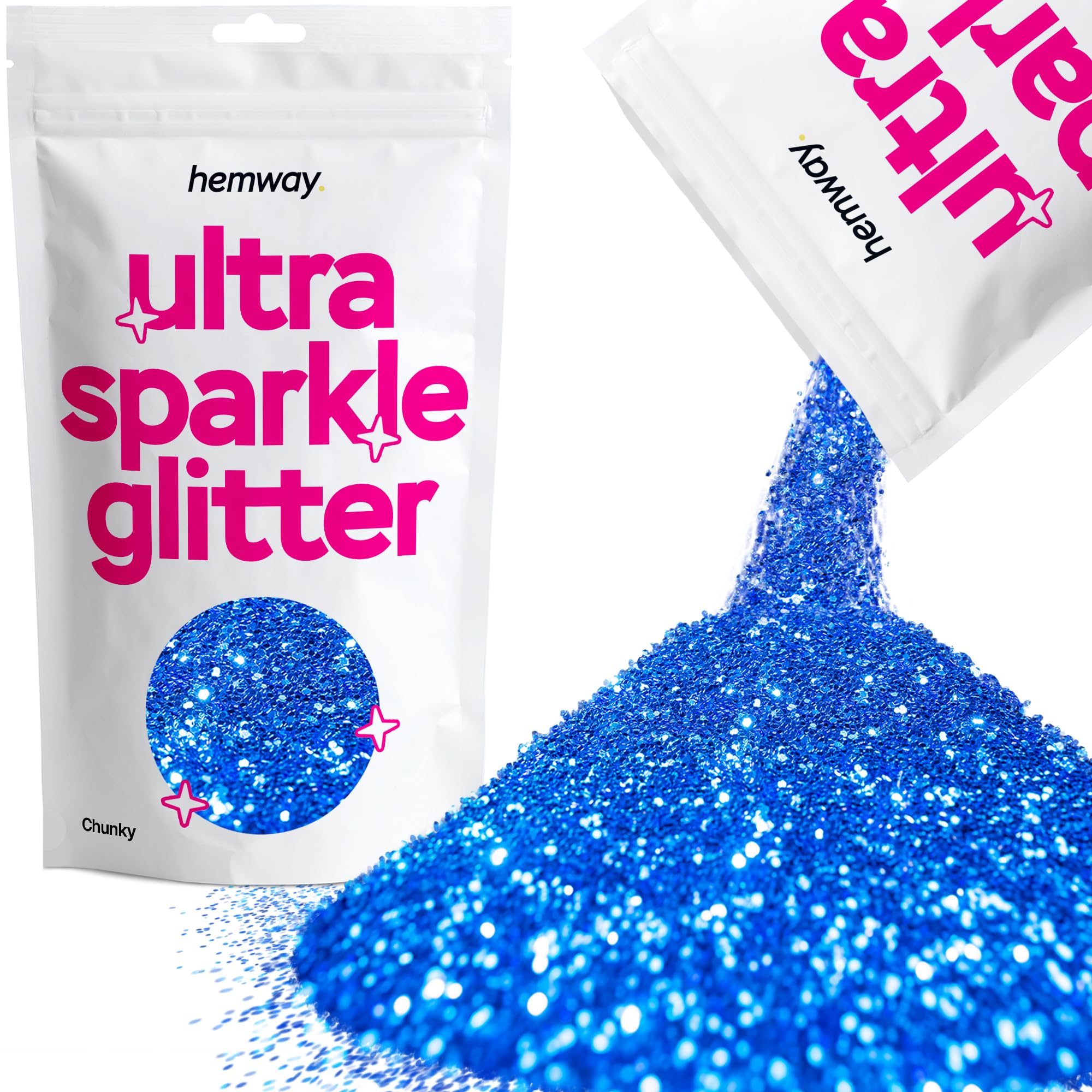 Hemway Ultra Sparkle Glitter Sapphire Blue 100g Chunky | Glitter for Arts & Craft, Makeup, Nail Art, Crafting, Card Making, Sparkle Decoration