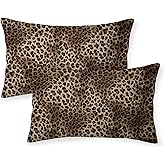 JEFERSO Brown Leopard Print Pillow Covers 12x20 Set of 2 Cheetah Pillowcase Animal Skin Cheetah Print Decorative Throw Pillows Outdoor Farmhouse Decor Lumbar Modern Cushion Case for Couch Sofa Room