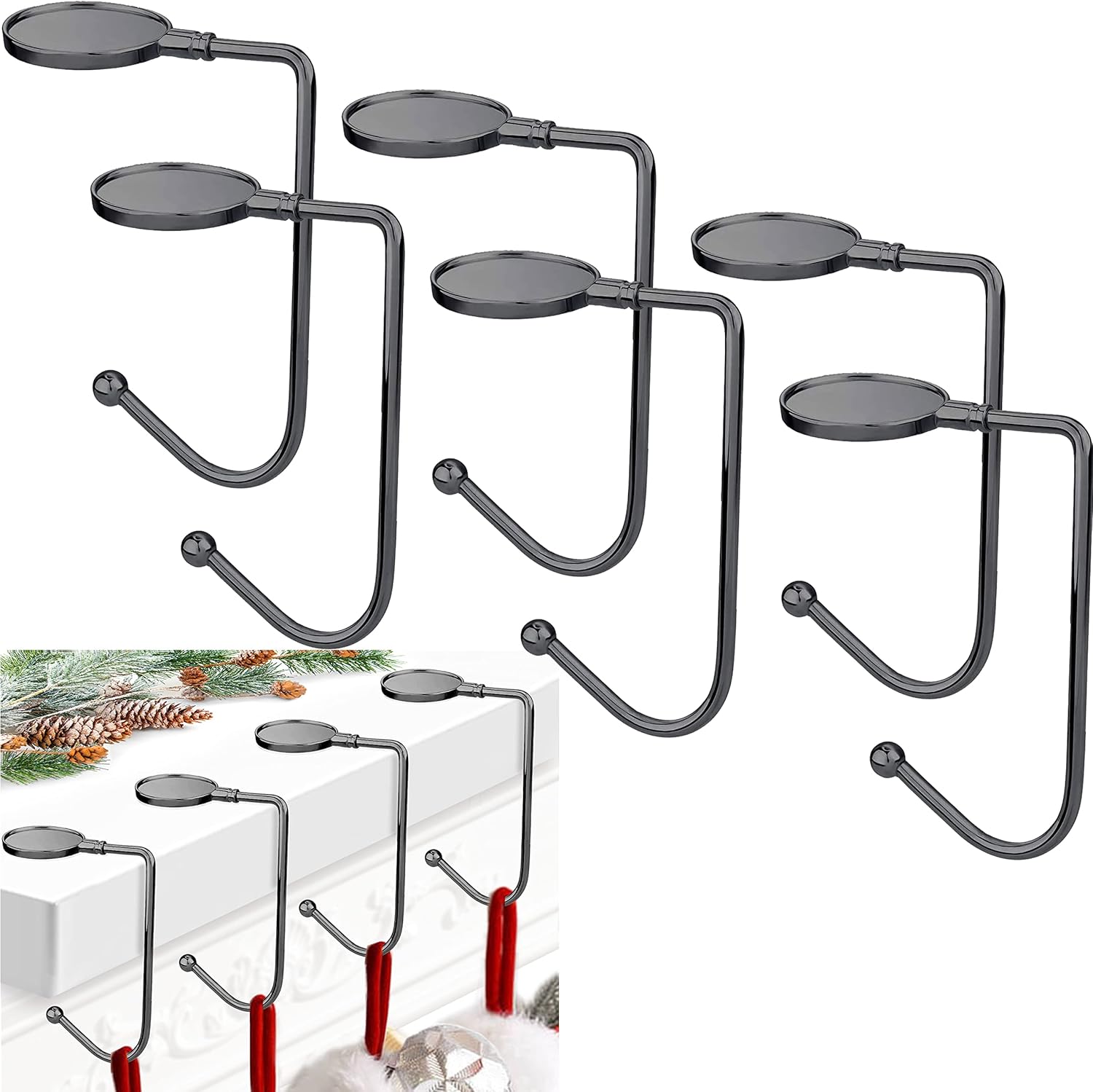 Stockings & Holders - Komotu Christmas Stocking Holders for Mantle, Upgrade Non-Slip Safety Mantel Hooks Hanger Grip Fireplace Hang Hook for Christmas Halloween Party Decoration(Gun Black,6)