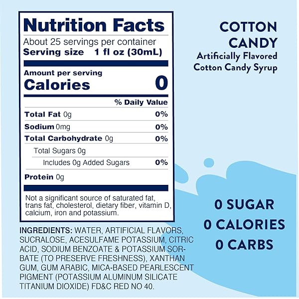 JORDAN’S SKINNY MIXES SUGAR FREE SYRUP, COTTON CANDY FLAVOR, FRUIT FLAVORED WATER ENHANCER, DRINK MIX, ICED TEA, LEMONADE, DRINKS, LOW CALORIE WATER FLAVORING, DAIRY & GLUTEN FREE, KOSHER, 25.4 FL OZ