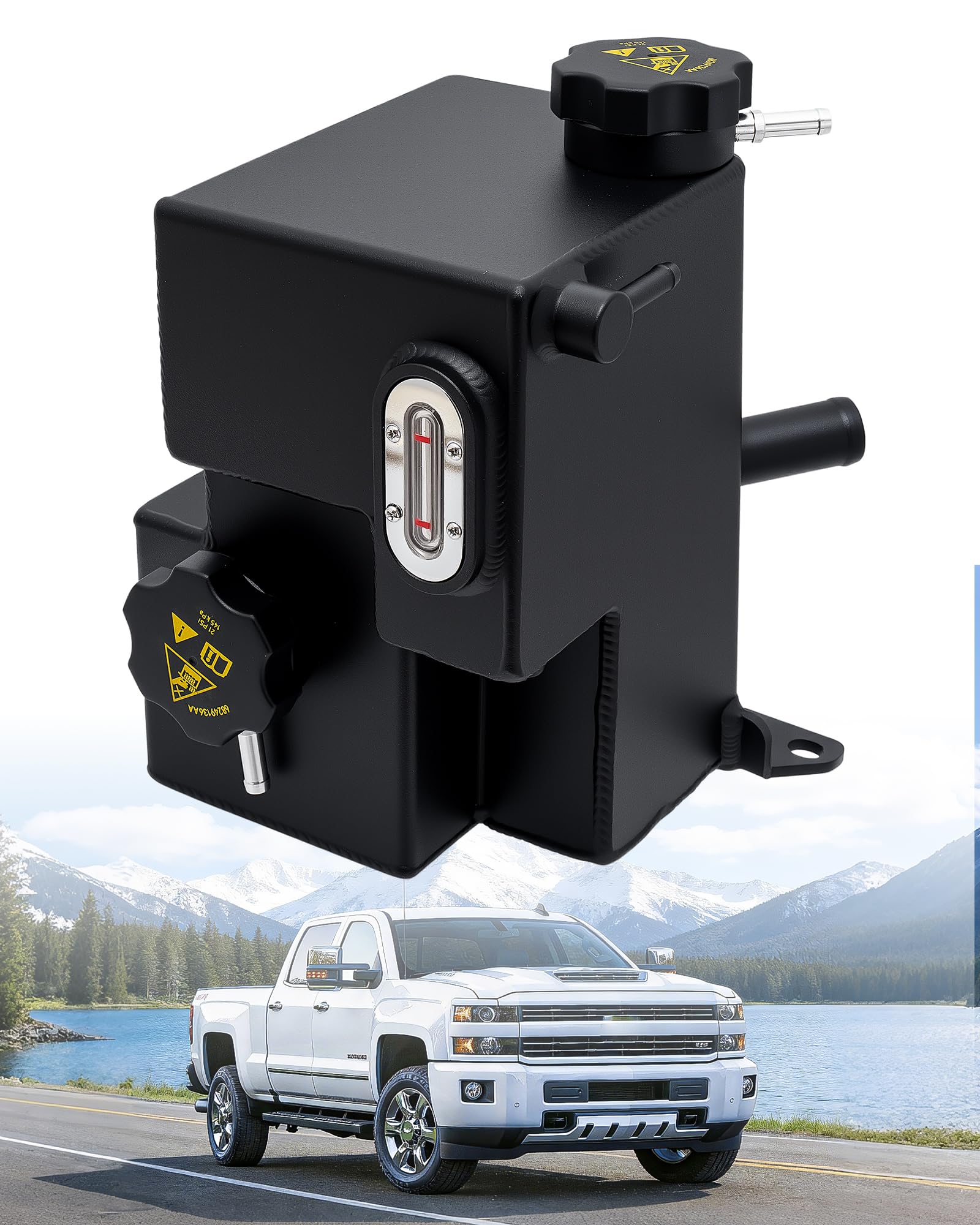 Photo 1 of Aluminium 603-009 Coolant Reservoir Tank with Cap Compatible with 2017-2019 Chevy Silverado GMC Sierra 2500HD 3500HD, 2019-2021 Chevy Silverado 4500HD 5500HD 6500HD, OE# 84214124 84174037 84138913