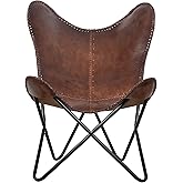 Vintage Brown Leather & Arm Butterfly Chair | Genuine Tan Leather Butterfly Chair Home Decor | Handmade Chair Presented by Pr