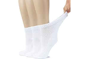 Hugh Ugoli Women's Cotton Diabetic Ankle Socks, Wide, Loose, Stretchy, Seamless Toe, Non Binding Top Semi Cushion, 3-6 Pairs