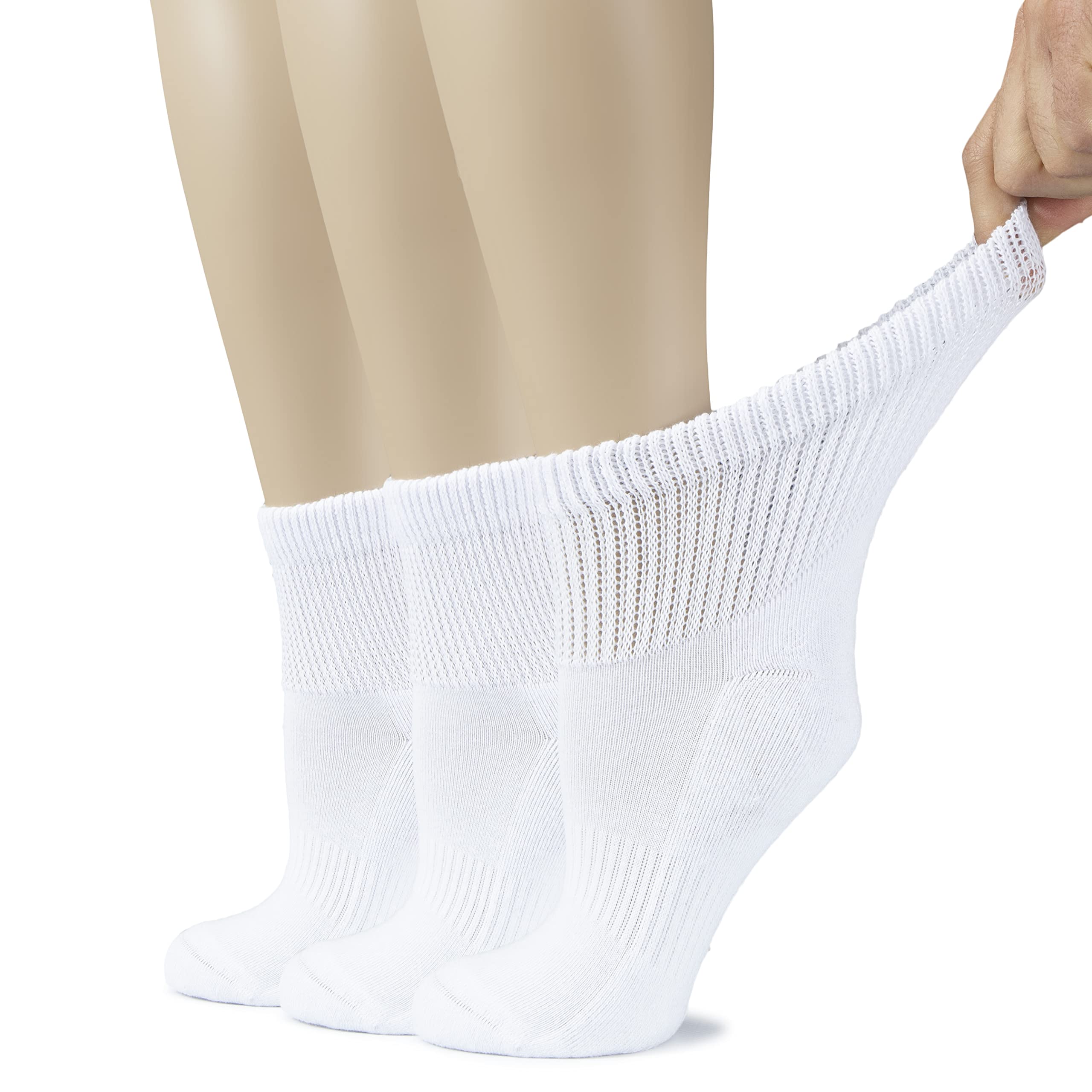 Hugh Ugoli Women's Cotton Diabetic Ankle Socks, Wide, Loose, Stretchy, Seamless Toe, Non Binding Top Semi Cushion, 3-6 Pairs