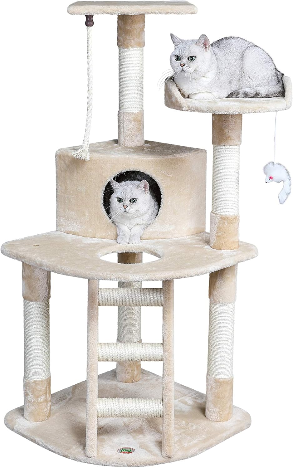 Go Pet Club Cat Tree Condo House, 32W x 25L x 47.5H Inches, Beige : Cat Houses And Condos : Pet Supplies