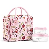 Fit & Fresh Bloomington Lunch Bag for Women - Insulated Large Lunch Box for Work with Containers, Leak-Resistant, Stain-Resistant, Zipper Closure, Pink Pasta Dinner