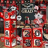 Graduation Decorations Class of 2026 - Red and Black Graduation Decorations - Balloons Boxes with Letters 2026 GRAD So Proud of You, Congrats Grad Party Decorations for Any Grades