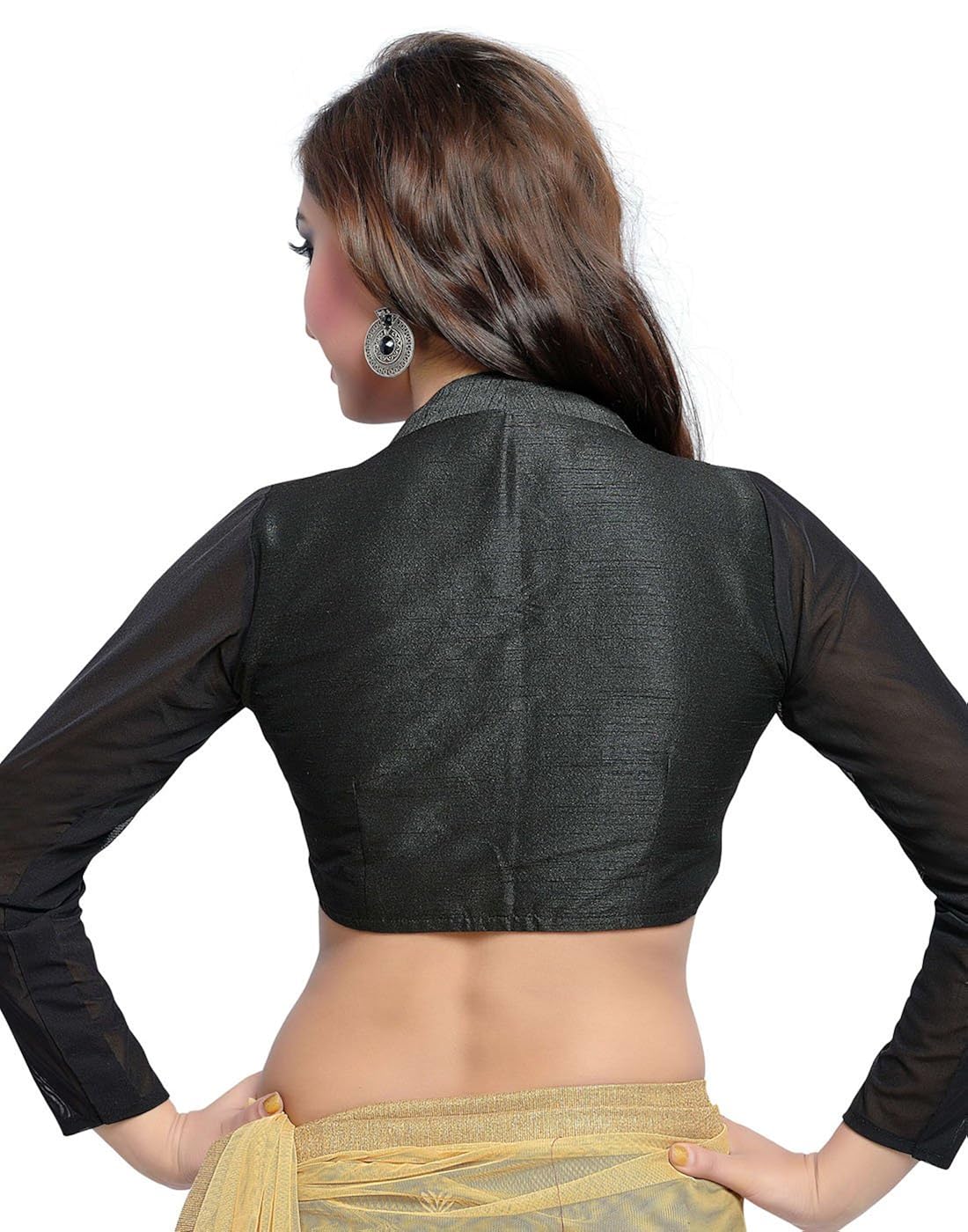 studio shringaar polyester solid black party blouse