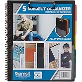 Samsill 5 Subject Spiral School Organizer with Clipboard and Removable Notepad, All-in-One Folder, 5 Dividers with 10 Pockets
