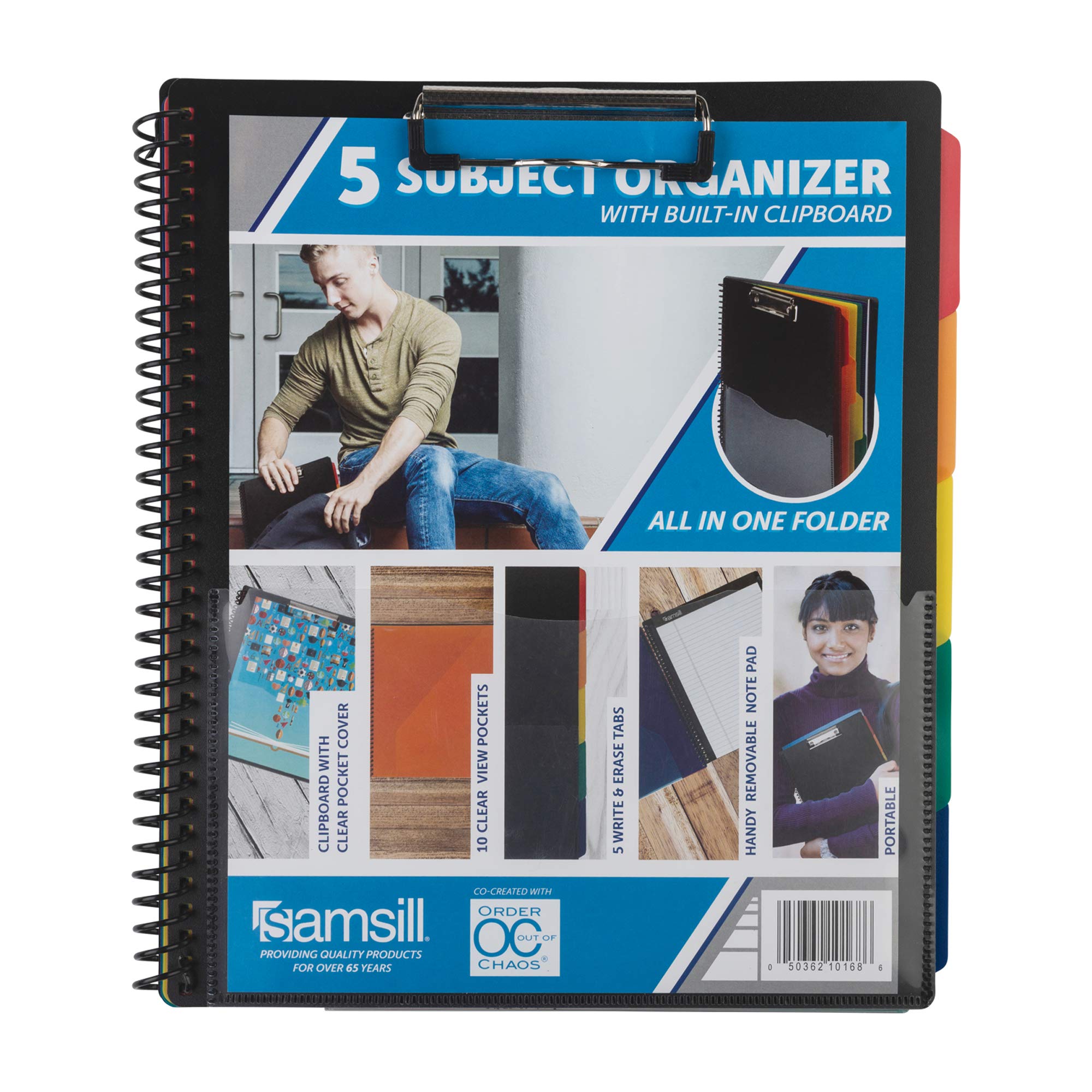 Samsill 5 Subject Spiral School Organizer with Clipboard and Removable Notepad, All-in-One Folder, 5 Dividers with 10 Pockets, Multi-Pocket Folder and Document Holder