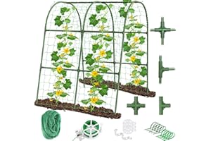Emquito Cucumber Trellis for Raised Bed Garden, U-Shape Arch Trellis for Climbing Plants Outdoor, Metal Vegetables Trellis with Netting, Garden Trellis for Cucumber Plants Sweet Pea Bean