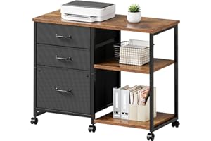 3 Drawer File Cabinet with Wheels Rolling Printer Stand with Open Storage Shelf Fabric Lateral Filing Cabinet for Home Office