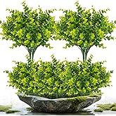 RAINFLOW 4PCS Artificial Eucalyptus Stems Fake Faux Plants - Realistic Deep Green Eucalyptus Leaves, Shapeable Stems for Vase Decor, Tabletop Greenery, Farmhouse Home Decor Seasonal Floral Styling