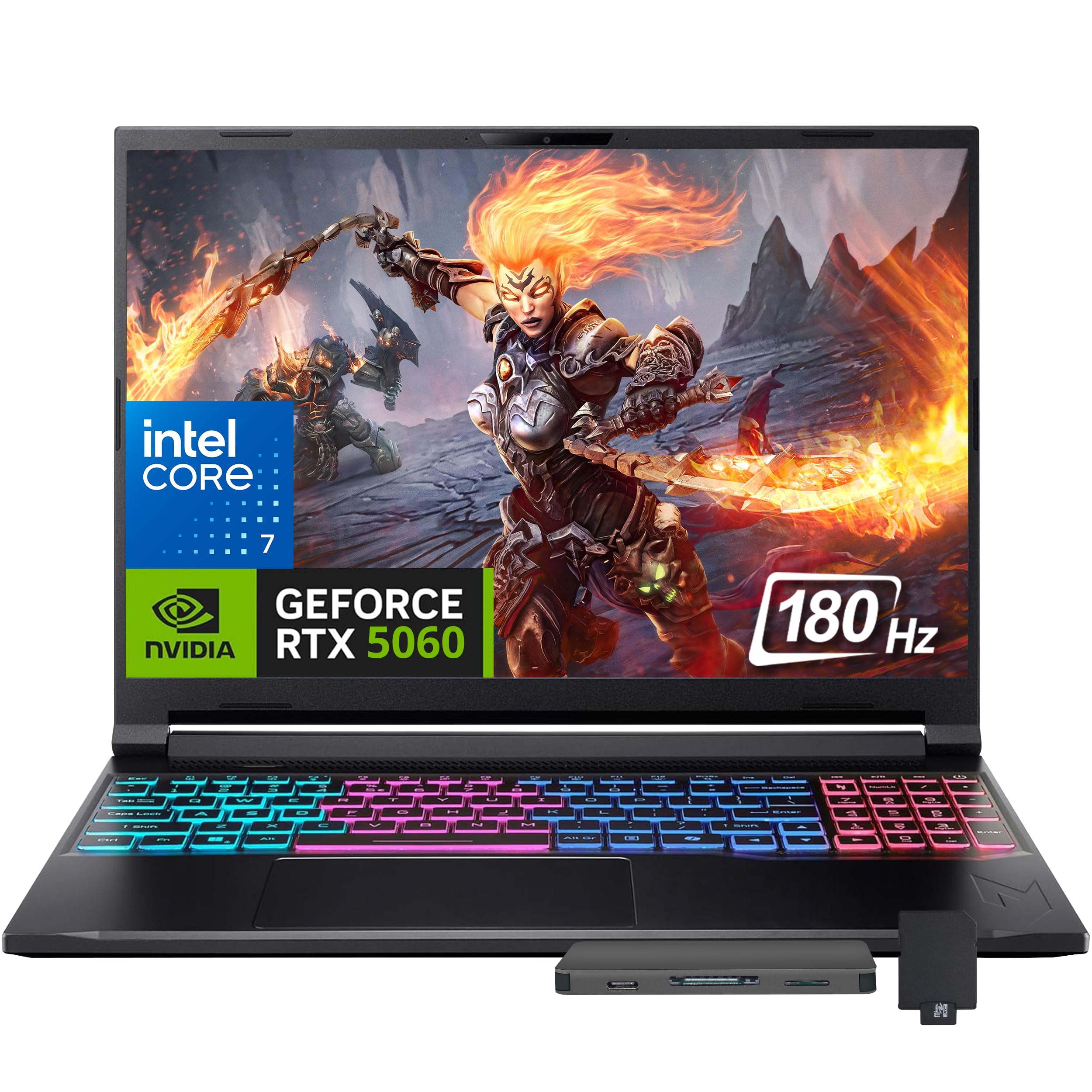 Acer Nitro V 16S 16 WUXGA 180Hz Laptop para juegos, Intel Core 7 240H, GeForce RTX 5060 8GB GDDR7, 64GB DDR5, 3TB de almacenamiento (2TB SSD+1TB Docking Station), teclado retroiluminado RGB de 4 zonas, Win 11 Pro, negro