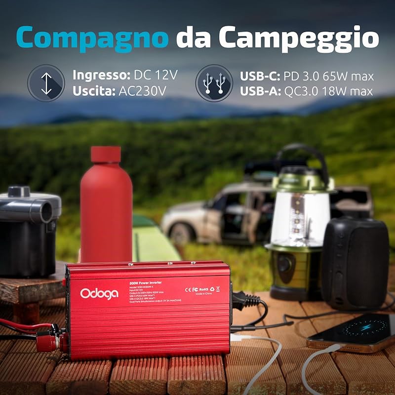 Inverter Auto 12V 230V 500W Odoga – Convertitore Presa Accendisigari