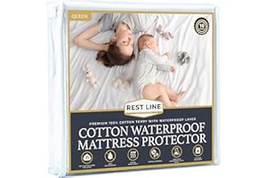 Queen Size 60x80” Premium Cotton Terry Waterproof Mattress Protector, 100% Cotton, Hypoallergenic, Cooling Mattress Pad Cover