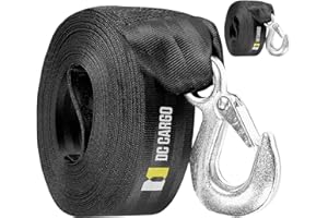 DC Cargo Mall Heavy Duty Boat Trailer Winch Strap with Hook - 2" x 20' (2 Pack) - 9,000 lbs Breaking Strength, Fits Both Hand