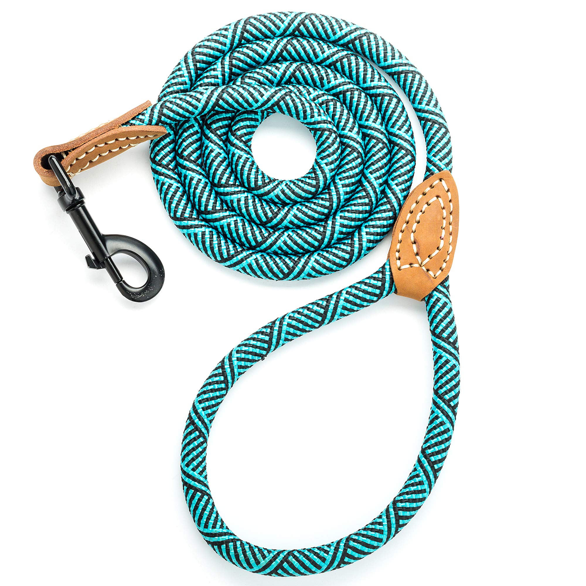 Mile High Life Rope Leash with Genuine Leather Connection, 6 FT/5 FT/4 FT, Heavy Duty Leash for Medium & Large Dogs(Green,60 Inch-1/2")
