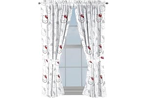 Jay Franco Window Curtains for Bedroom 4-Piece Drape Set with 2 Tiebacks, White - Hello Kitty, 42" W x 63" L (Pack of 2)