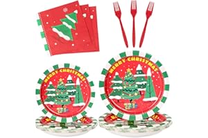 DECORLIFE Large Christmas Plates and Napkins Serves 24, Sturdy 10.25" Christmas Paper Plates Heavy Duty, Forks Included for Christmas Tree Themed Party Supplies, Total 96PCS