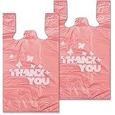 PINK Thank you bags, 100PCS T shirt bags, To Go Bags,Grocery bags, Reusable and Disposable,Perfect for Small Business,Take Out,Retails,11 inchx6 inchx21 inch(100),Large