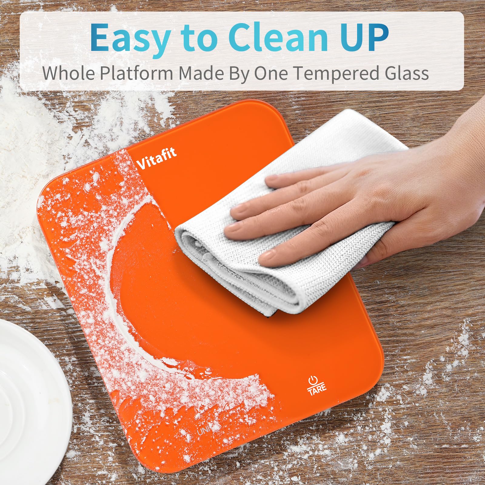 Vitafit 33lb/15kg Digital Food Scale in High Precision 0.1oz/1g, Our Own Kitchen Scale Professional Factory Since 2001, Kitchen Essentials for Cooking & Baking, LED, 3*AAA Battery, Refreshing Orange