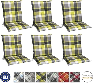 Beautissu 6er Set Sunny Gr Niedriglehner Auflagen Set Fur Gartenstuhle 100x50 Cm In Grun Kariert Bequeme Gartenstuhl Stuhlkissen Polsterauflagen Uv Lichtecht Amazon De Kuche Haushalt