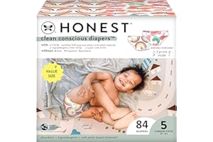 The Honest Company Clean Conscious Diapers for Sensitive Skin | Hypoallergenic, Fragrance Free | Girl Prints | Super Club Box, Size 5 (27+ lbs), 84 Count (Prints May Temporarily Vary)