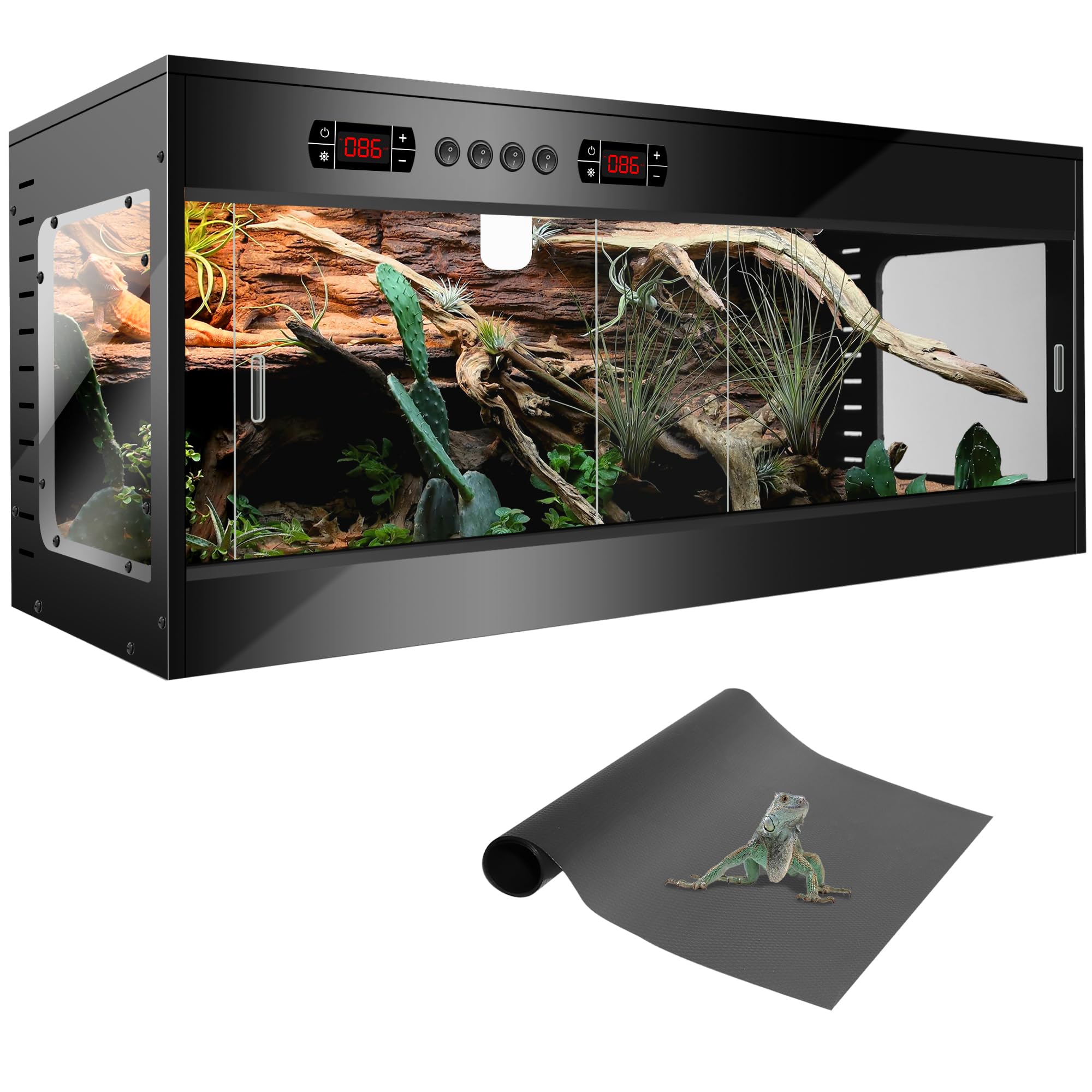 Photo 1 of 120 Gallon PVC Reptile Terrarium - Extra Large Reptile Tank with Intelligent Thermostat, Front Opening Bearded Dragon Tank Enclosure 47"x24"x24" with Carpet Mat and Sliding Door Handle for Snake Gecko
